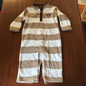 Kids Striped Beige and White One Piece Fleece Romper